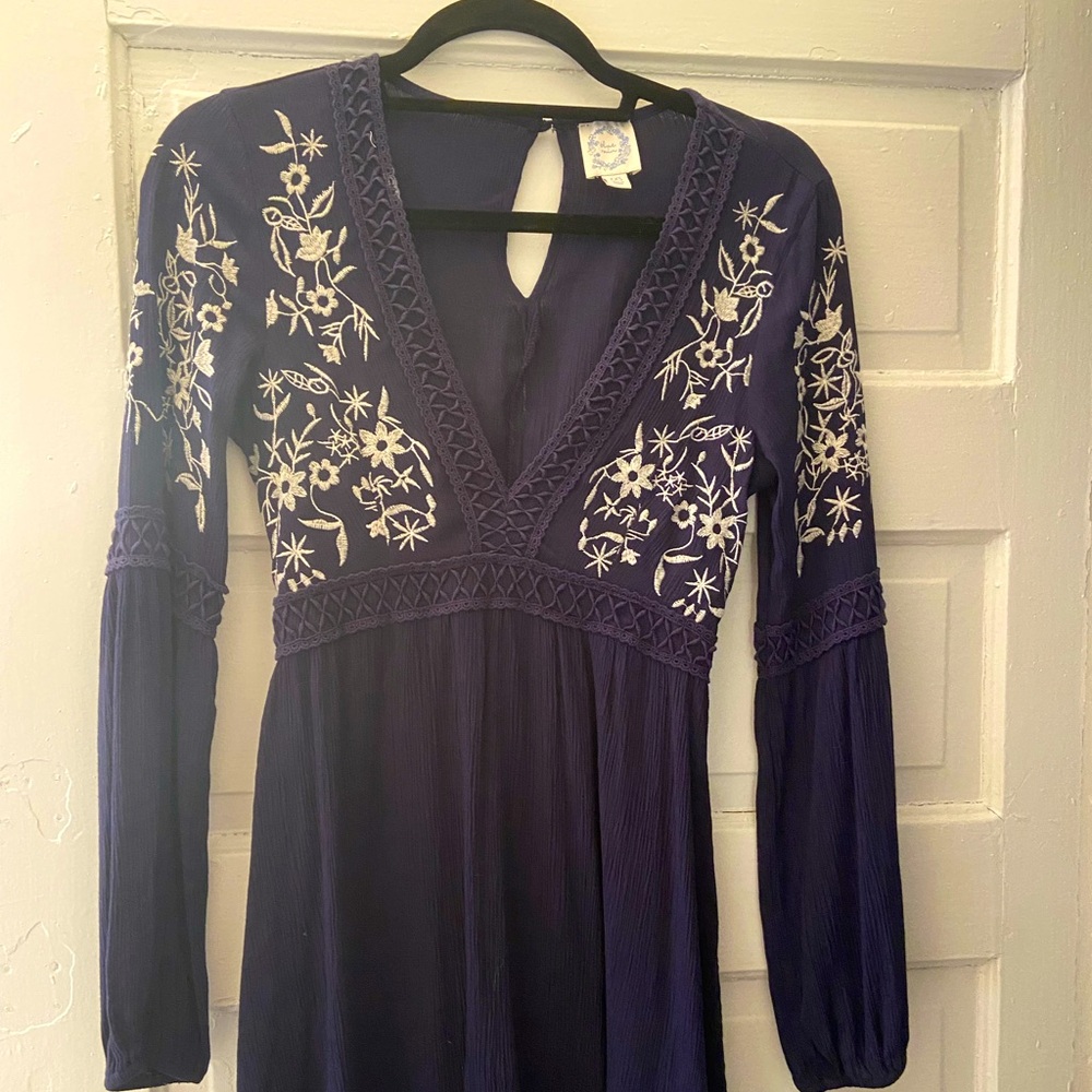 Embroidered Navy Blue Dress